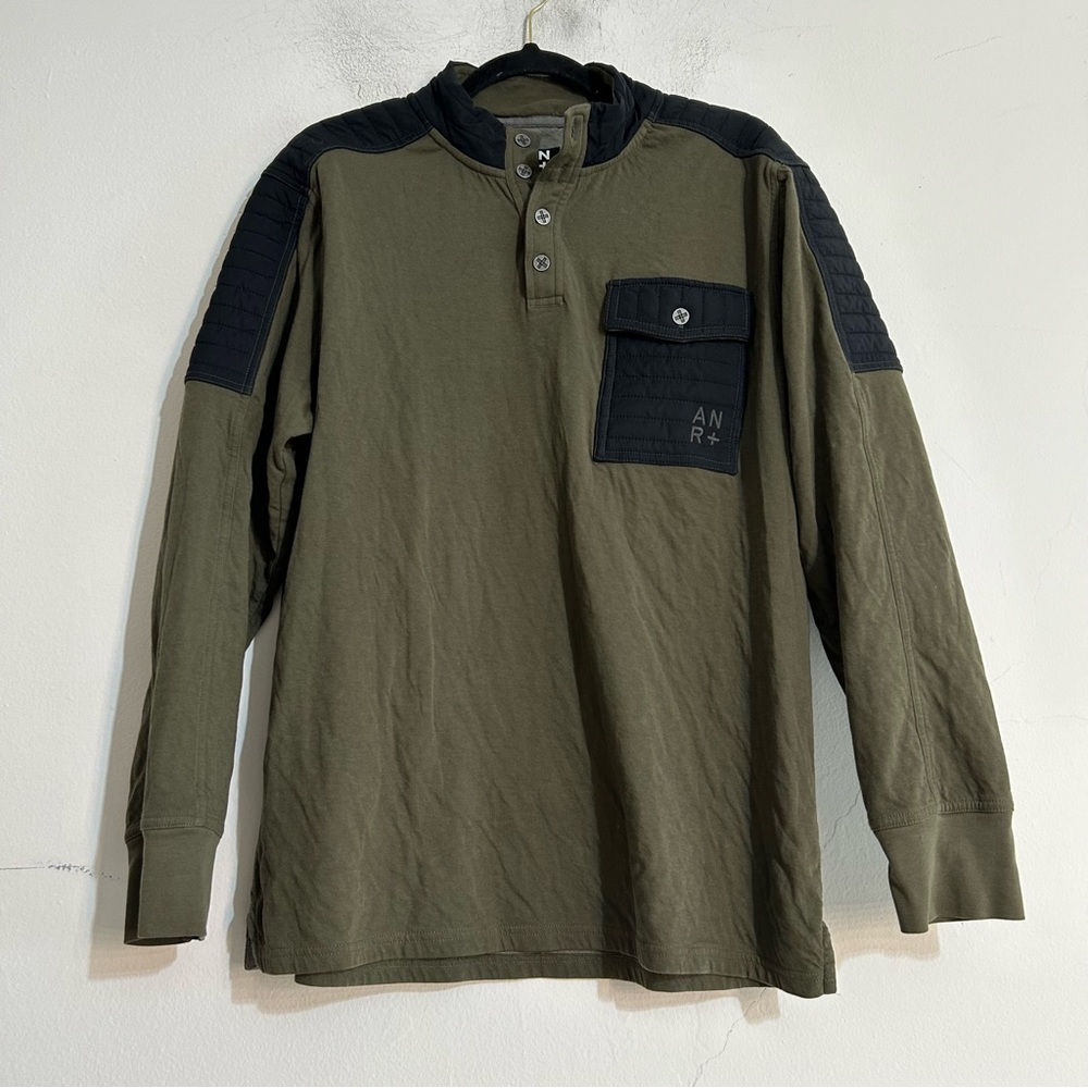 Alp N Rock Mattias Mock Quilted Panel Patch Pocket Long Sleeve Henley Shirt XL